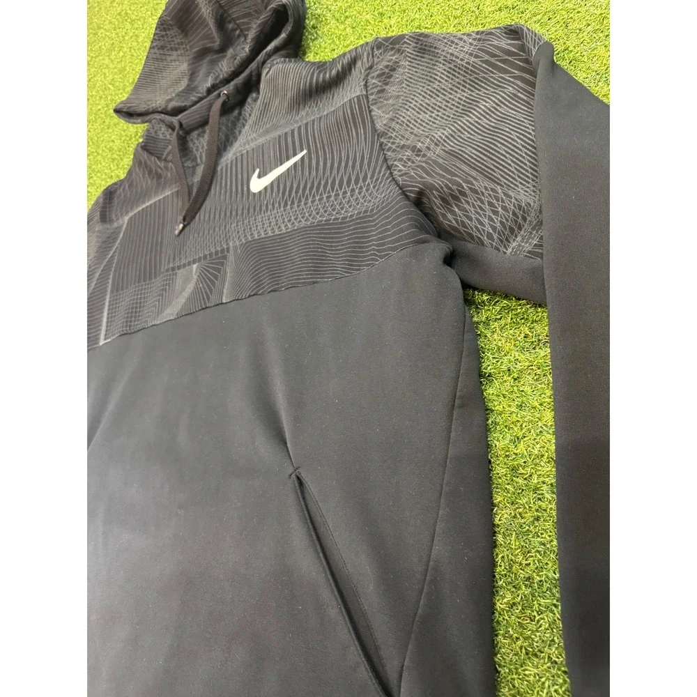 Nike Dri-FIT Mens XL Black Geometric Pattern Pullover Hoodie Athletic Sweatshirt